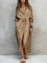 Load image into Gallery viewer, Spring and Autumn Casual Drawstring Waist Shirt Dress Loose Style for Women

