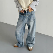 Load image into Gallery viewer, Washed Loose Casual Wide Leg Long Pants with Pocket Design Denim Trousers

