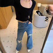 Load image into Gallery viewer, Layered Ripped Wide-Leg Jeans Women Spring New Long Pants
