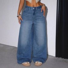 Load image into Gallery viewer, Fashion Blue Straight Leg Jeans Women Casual Loose Long Pants
