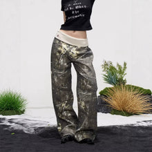 Load image into Gallery viewer, Ribbed Waistband Leaf Camouflage Wide-Leg Jeans for Women
