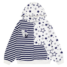 Load image into Gallery viewer, Asymmetric patchwork red striped star hooded cardigan
