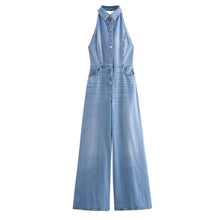 Load image into Gallery viewer, Bareback denim jumpsuit women's clothing
