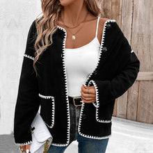 Load image into Gallery viewer, Color Block Long Sleeve Open Front Loose Fit Fleece Cardigan Jacket
