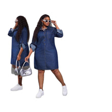 画像をギャラリービューアに読み込む, Style Denim Long Sleeve Loose Fit Retro Dress

