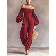 Load image into Gallery viewer, Style Off-Shoulder Lantern Sleeve Pleated Loose Jumpsuit for Women
