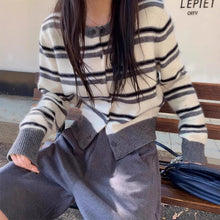 Load image into Gallery viewer, Striped Open Front Crew Neck Cropped Slimming Knit Sweater Jacket
