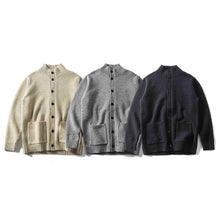 Load image into Gallery viewer, Color-Blocking Button Design Loose Textured Cardigan Sweater Men

