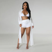Load image into Gallery viewer, Sexy Perspective Solid Color Chiffon Long Shirt Shorts Beach Two Piece Set New

