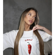 Load image into Gallery viewer, Chili Print Round Neck Short Sleeve T-Shirt
