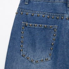 Load image into Gallery viewer, Rivet trimmed long straight leg jeans for women
