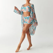 Load image into Gallery viewer, Bikini split three piece flat corner printed floral cover swimsuit
