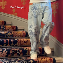 Load image into Gallery viewer, Retro angel print denim pants unisex Y2K high street design straight leg floor-length pants ins
