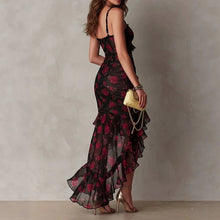 Load image into Gallery viewer, Style Floral Print Strap Irregular Ruffle Hem A-Line Dress
