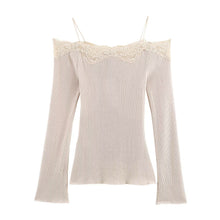 Load image into Gallery viewer, Off shoulder splicing T-shirt for women's clothing
