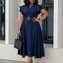 Load image into Gallery viewer, Short Sleeved Solid Color High Waist Mid Length Dress
