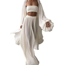 Load image into Gallery viewer, Loose Minimalist Three Piece Set For Women Slim Vest Lantern Long Sleeve Coat Wide Leg Pants Casual Sets Female
