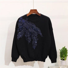 Load image into Gallery viewer, Casual Embroidered Sequin Sets For Women O Neck Long Sleeve Tops High Waist Pants Print Two Piece Set
