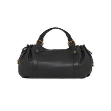 Load image into Gallery viewer, Black large capacity soft leather tote bag with pleated drawstring hand-held shoulder bag
