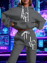 Lade das Bild in den Galerie-Viewer, Plus Size Casual Love Print Hoodie &amp; Sweatpants Two-Piece Set
