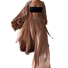 Load image into Gallery viewer, Loose Minimalist Three Piece Set For Women Slim Vest Lantern Long Sleeve Coat Wide Leg Pants Casual Sets Female
