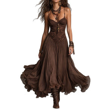 Load image into Gallery viewer, Chiffon Printed Strap Fitted Long Dress, Vintage Flowy Maxi Dress
