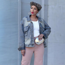 Load image into Gallery viewer, Loose Fit Oversized Pocket Bleached Denim Jacket
