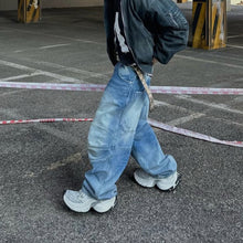 画像をギャラリービューアに読み込む, Profile Pleated BAGGY Washed White Blue Jeans
