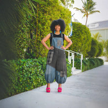 Load image into Gallery viewer, Ripped Checkered Patchwork Pocket 9/10th Length Overalls
