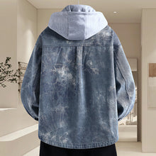 Load image into Gallery viewer, Trendy Tie-Dye Washed Detachable Hood Loose Fit Men's Denim Jacket
