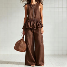 Load image into Gallery viewer, Sleeveless pleated vest wide leg pants set
