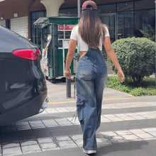 Charger l'image dans la galerie, Casual Straight-Leg Denim Overalls for Women Street Style Multi-Pocket Denim Jumpsuit
