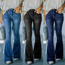 Load image into Gallery viewer, Women High Waist Stretch Stitching Flared Jeans
