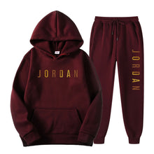 Load image into Gallery viewer, Gold Print Hooded Long Sleeve Fleece Lined Sports Casual Jacket and Pants Set
