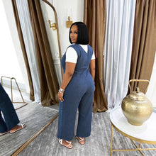 Load image into Gallery viewer, Casual V-Neck Side Pocket Washed Denim Jumpsuit

