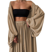 Load image into Gallery viewer, Loose Minimalist Three Piece Set For Women Slim Vest Lantern Long Sleeve Coat Wide Leg Pants Casual Sets Female
