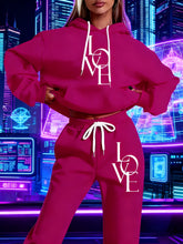 Lade das Bild in den Galerie-Viewer, Plus Size Casual Love Print Hoodie &amp; Sweatpants Two-Piece Set
