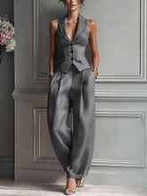 Load image into Gallery viewer, Flip Collar Single Breasted Vest Long Pants Two Piece Set
