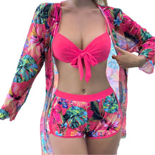 Charger l'image dans la galerie, Bow bikini paired with mesh cardigan vacation swimsuit

