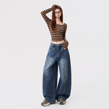 Load image into Gallery viewer, Vintage Deep Blue Knife Cut Jeans Women
