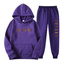 Load image into Gallery viewer, Gold Print Hooded Long Sleeve Fleece Lined Sports Casual Jacket and Pants Set
