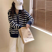 Load image into Gallery viewer, Women's Casual Loose Knitted Zippered Stripe Cardigan Sweater
