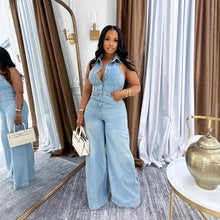 Lade das Bild in den Galerie-Viewer, Strapless Sexy Backless Long Denim Jumpsuit for Women
