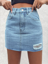 Load image into Gallery viewer, Perforated elastic women's waist hugging denim skirt
