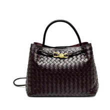 Load image into Gallery viewer, Figure-8 Shaped Metal Bow Genuine Leather Tote Bag
