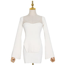 Load image into Gallery viewer, Summer Two Piece Sets For Women Square Collar Long Sleeve Tops High Waist Mini Skirts Knitting Set Female
