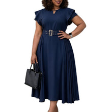 Load image into Gallery viewer, Short Sleeved Solid Color High Waist Mid Length Dress
