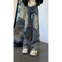 Load image into Gallery viewer, Blue Machete Denim Pants Men Pleated Wide Leg Cargo
