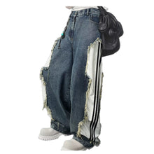 Load image into Gallery viewer, Deconstructed Raw Edge Stripe Patchwork Cargo Jeans
