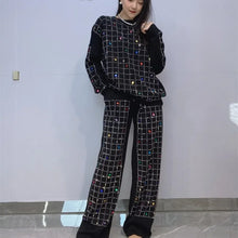 Load image into Gallery viewer, Diamond Drills Knitted Sweater O-neck Pants Two-piece Sets
